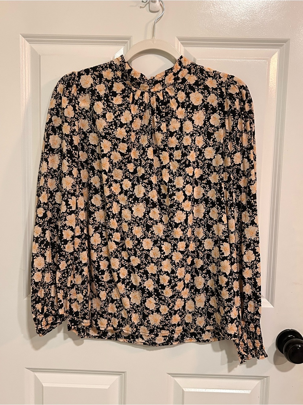 Who What Wear Black Blouse with Cream Floral Print